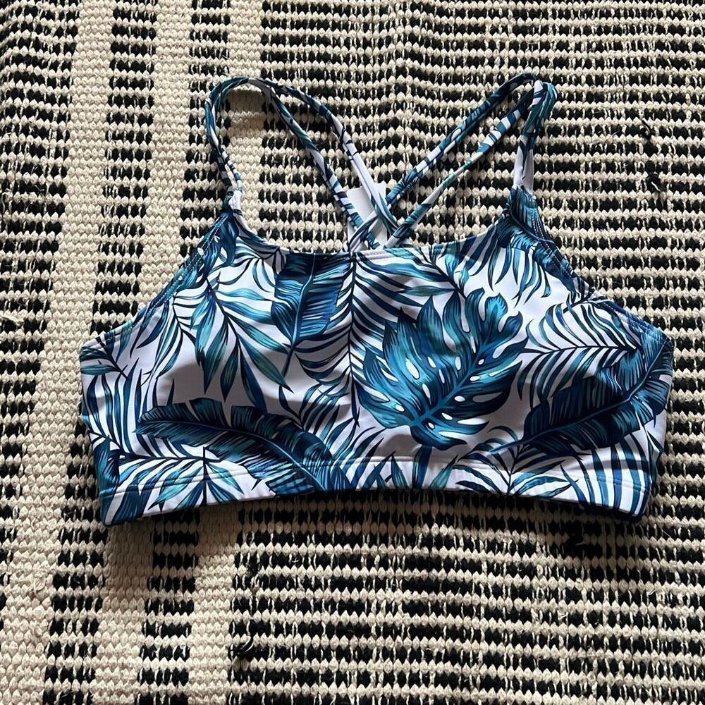 Holipick Size large blue and white Crossback swimsuit top Bikini Nwt